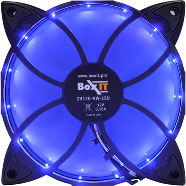 Вентилятор BoxIT 120*120*25 1250RPM 3pin + MOLEX 15LED синий ZH120-9W-15U